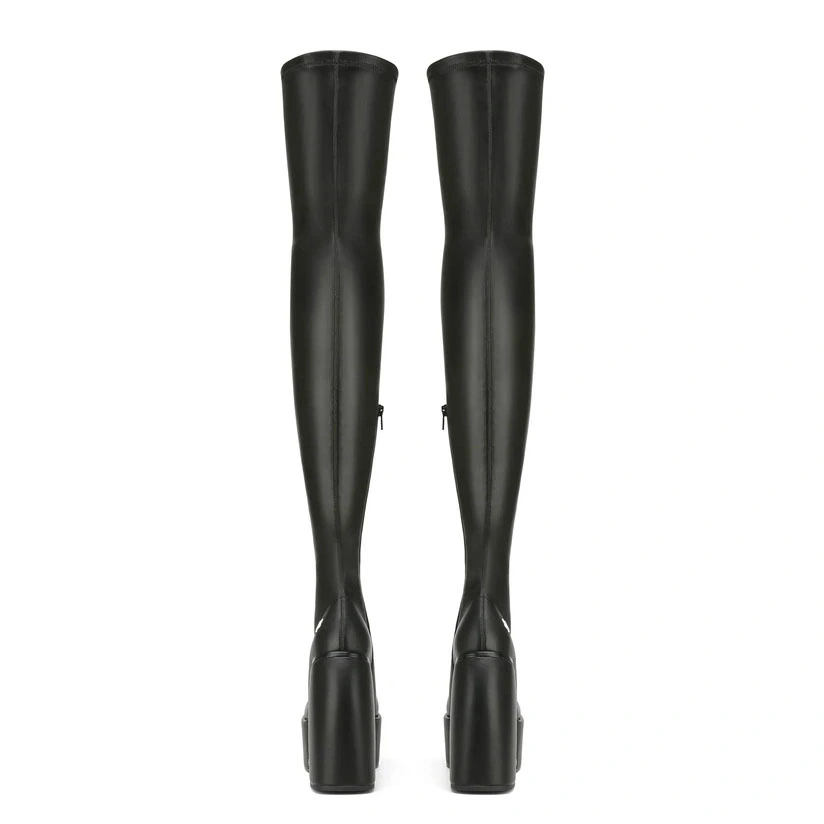 Sexy Elastic Leather Over The Knee Chunky Women Platform Boots