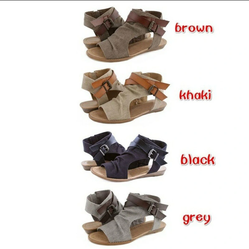 Womens Crisscross Flat Sandals Strappy Buckle Cutout Stacked Wedge Heels Sandal Ankle Wrap Cushioned Sandals Esg14051