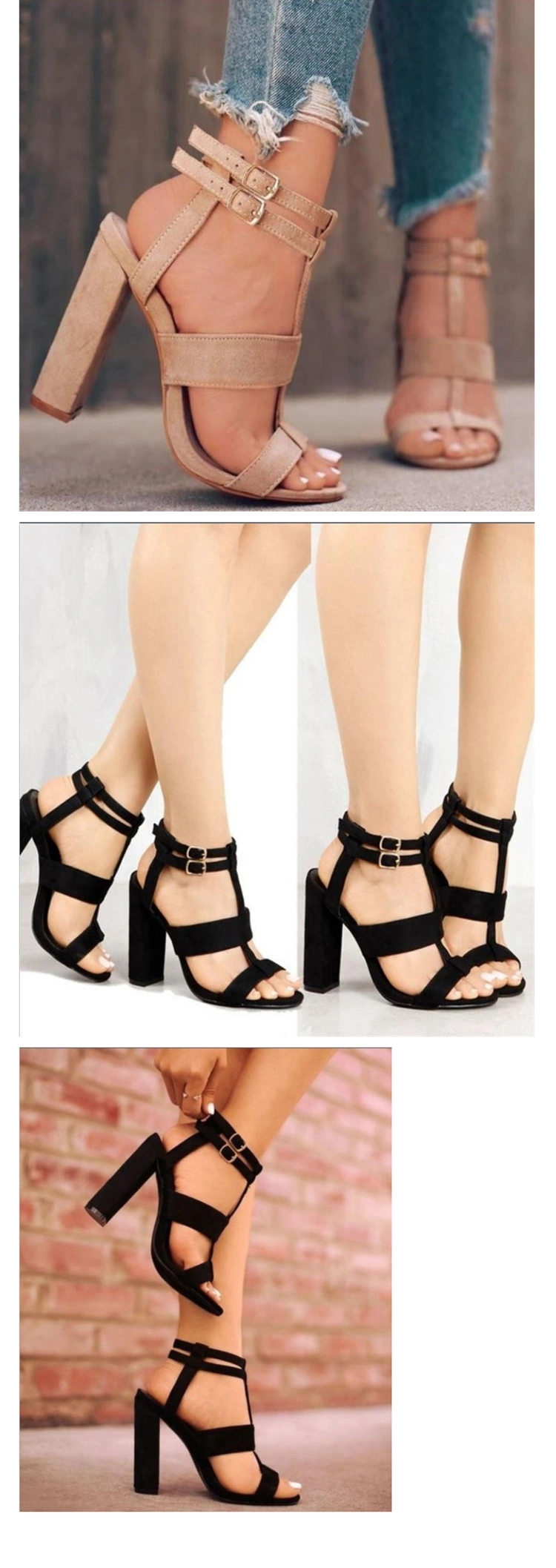 Strappy High Block Heel Sandal Fashion Women Platform Chunky Heel Ankle Strap High Heel Sandals